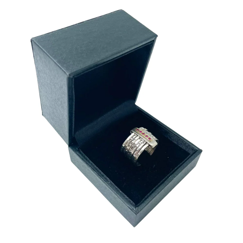 Seven Blessings Kabbalah Ring in 14K Gold and Silver with Rubies/Diamonds - Image 9