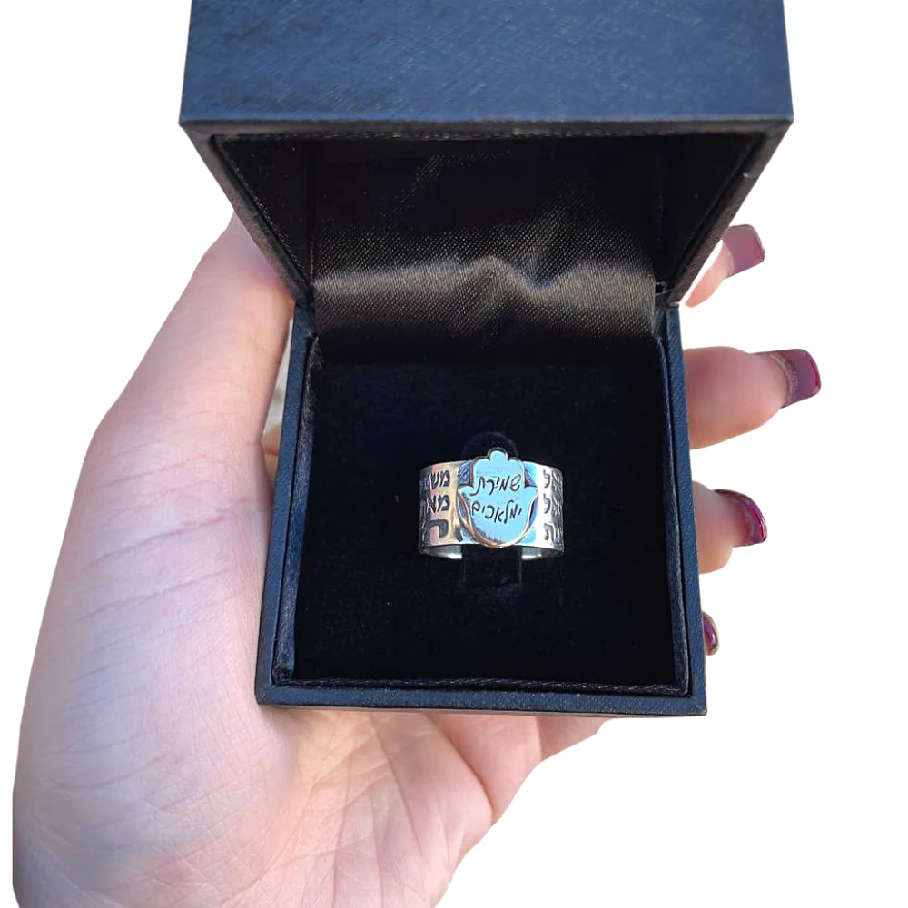 Guardian Angel Silver and Gold Kabbalah Hamsa Ring - Image 2