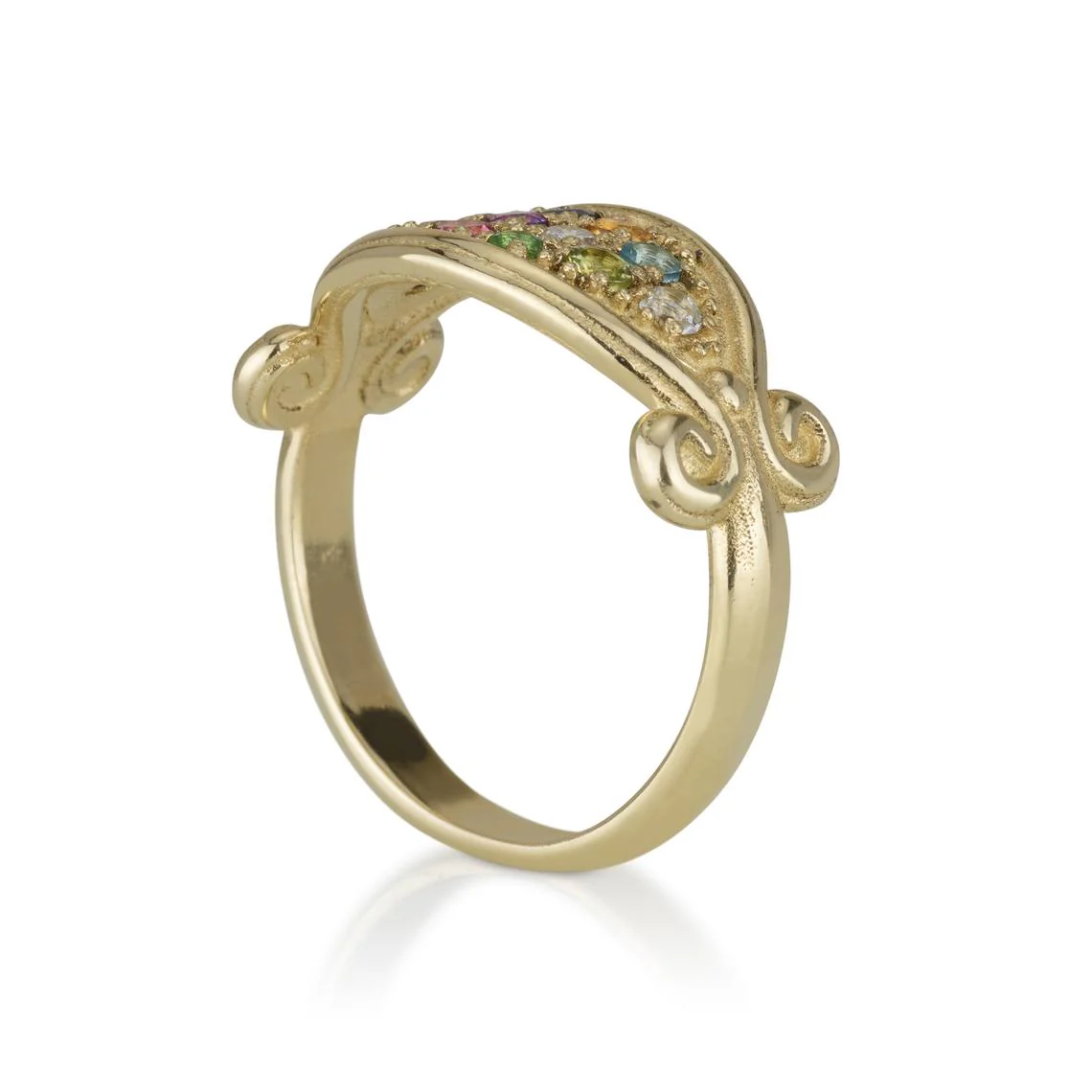 14K Yellow Gold Kabbalah ring with 12 Hoshen Stones (2 mm) - Image 2