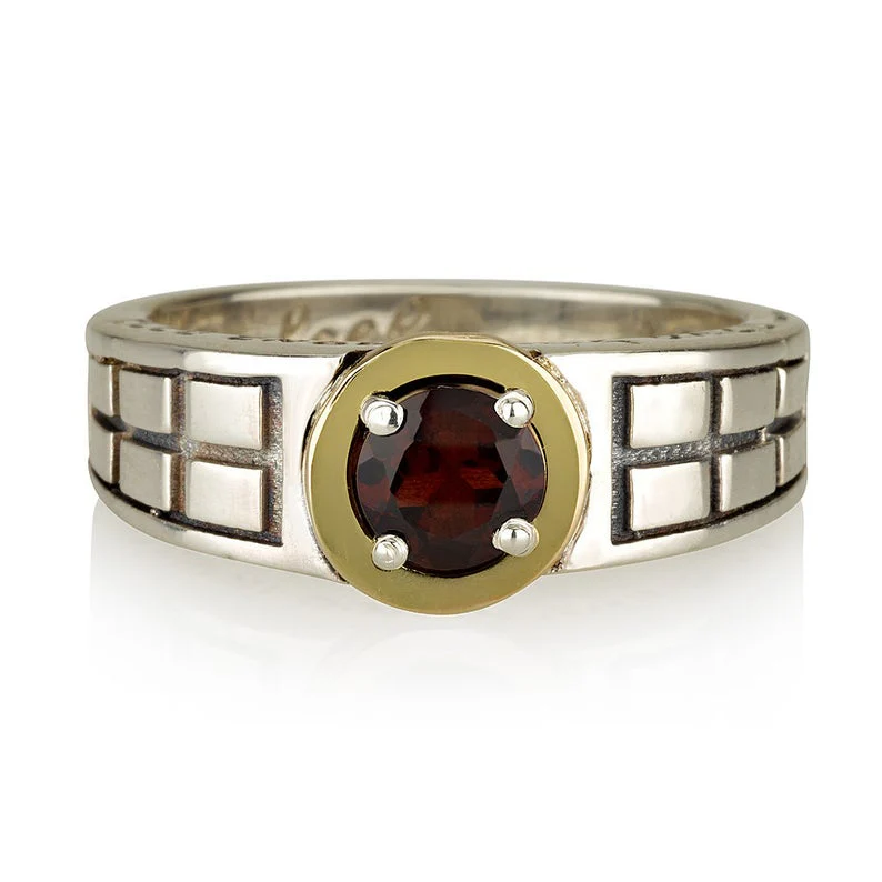 14K Yellow Gold and Silver Gamla Kabbalah Ring with Garnet Stone - Image 2
