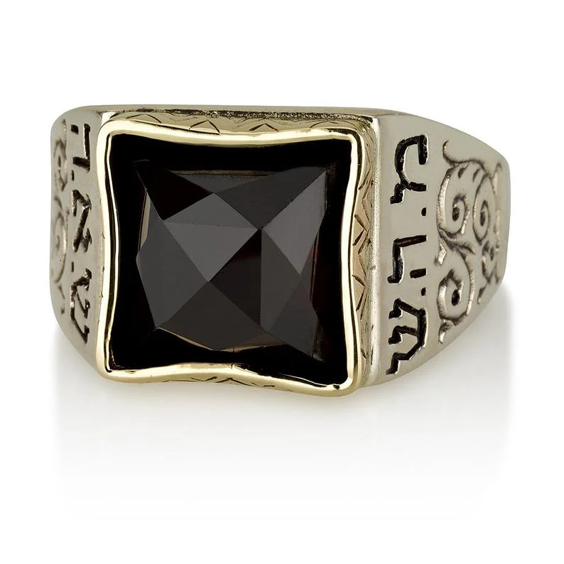 14K Gold and Silver 5 Metals with Black Onyx Kabbalah Ring - Image 2