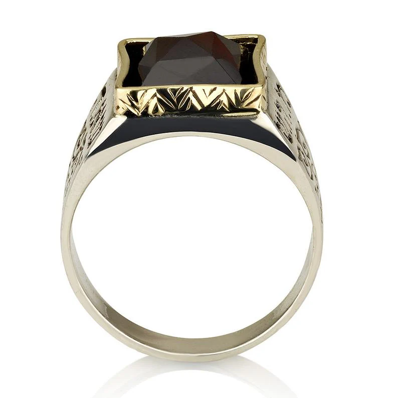 14K Gold and Silver 5 Metals with Black Onyx Kabbalah Ring - Image 4