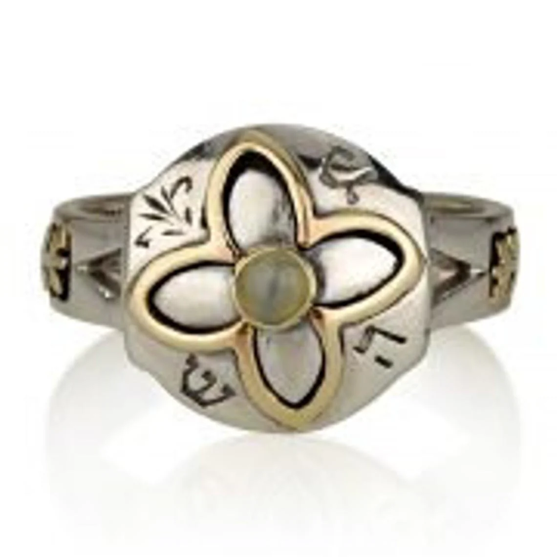 14K Gold and Silver 5 Metals Kabbalah Ring with Onyx / Catâs Eye Stone - Image 3