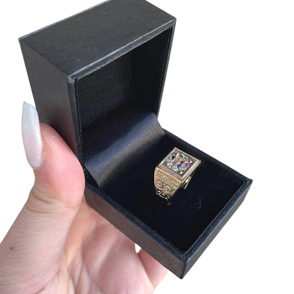 Hoshen Ring - 14K Gold Square Set Gems Kabbalah Ring - Image 4
