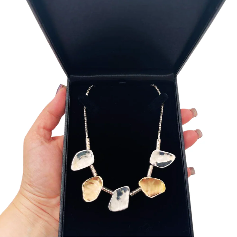 Silver and Gold Jerusalem Stone Style Nugget Necklace - Image 3