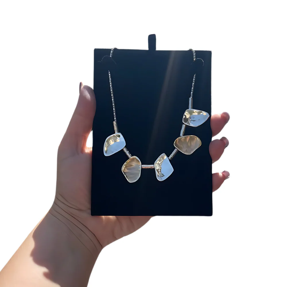 Silver and Gold Jerusalem Stone Style Nugget Necklace - Image 7