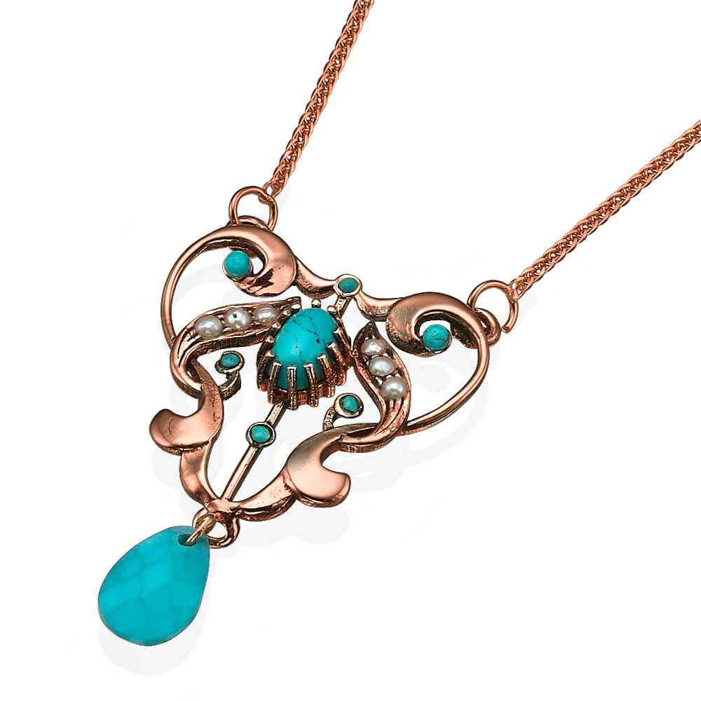 Embellished Rose Gold Necklace with Turquoise Stones