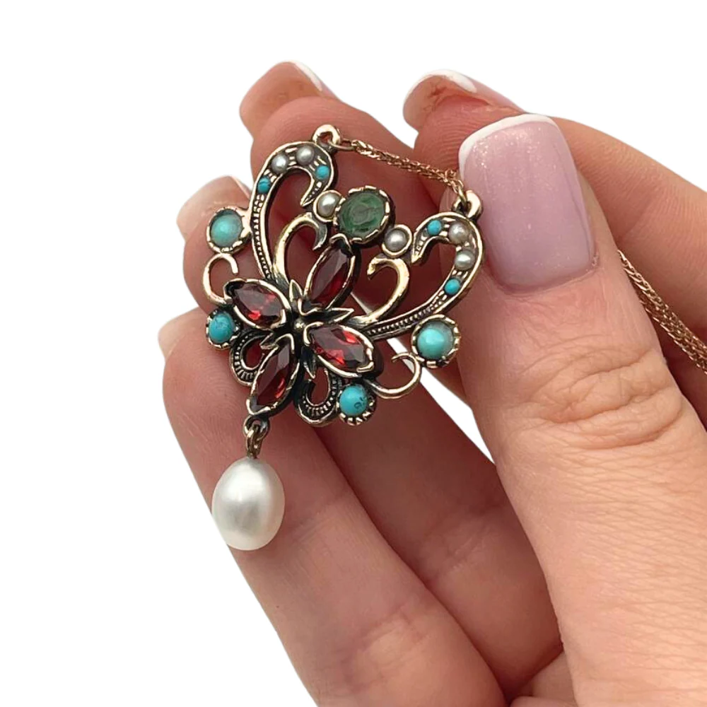 Israeli Designer Gemstone Butterfly Rose Gold Necklace - Image 3
