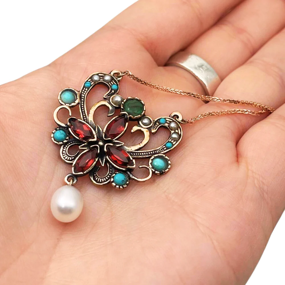 Israeli Designer Gemstone Butterfly Rose Gold Necklace - Image 4