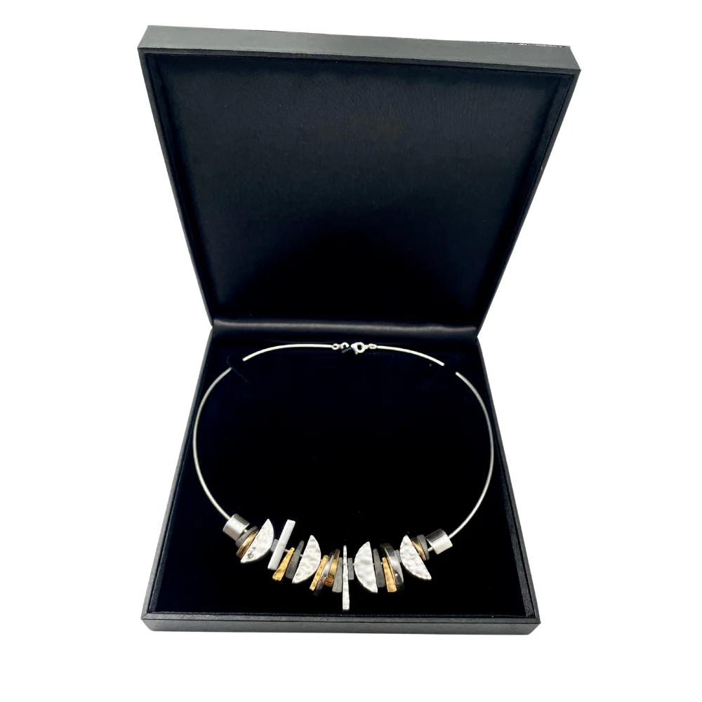 Silver and Gold Plated Crescent Necklace - Electroformed - Image 4