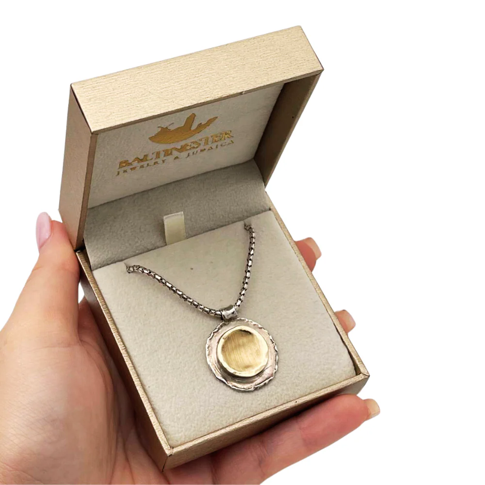 Designer Israeli Nugget Style Pendant Necklace in Silver and Gold - Image 3