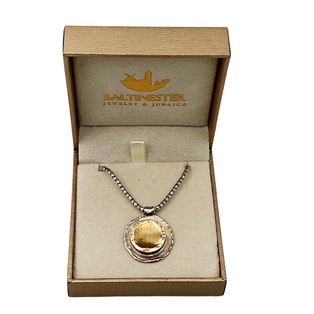 Designer Israeli Nugget Style Pendant Necklace in Silver and Gold - Image 5