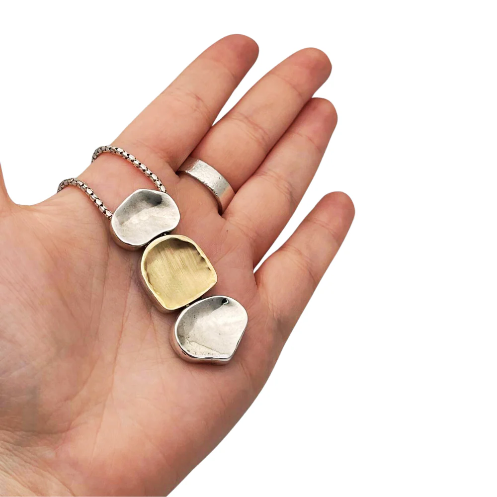 Israeli 3 Nugget Style Pendant Necklace in Silver and Gold - Image 4