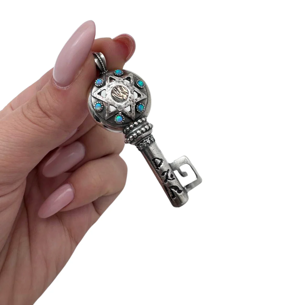 Kabbalah Necklace - Sterling Silver and Gold Key Opal - Image 2