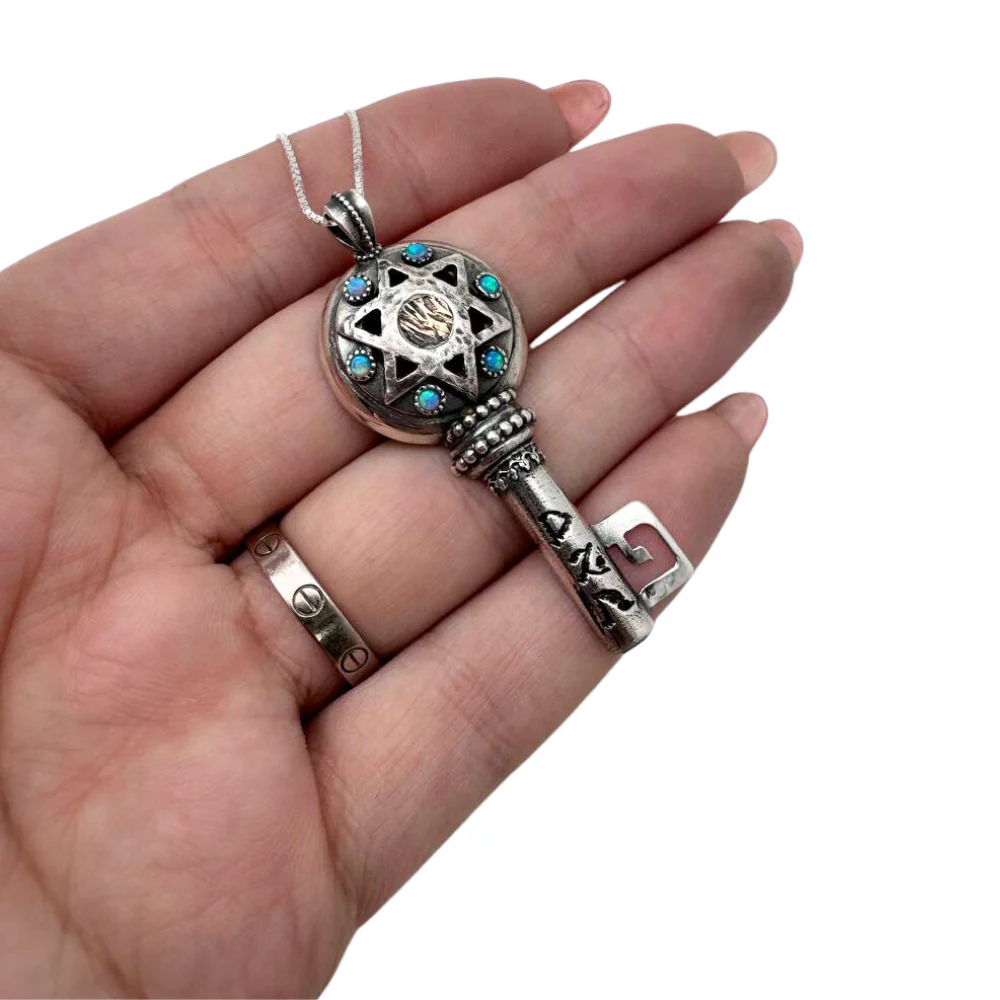 Kabbalah Necklace - Sterling Silver and Gold Key Opal - Image 3