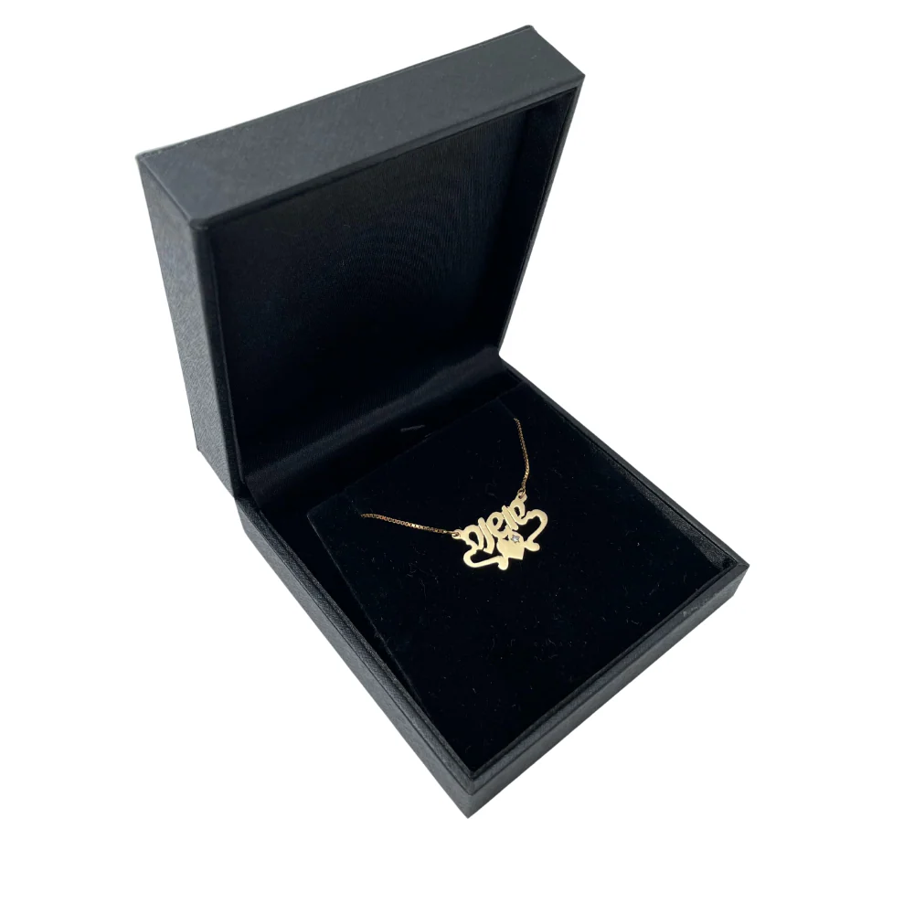 14k Gold Heart Name Necklace Set With a Diamond - Image 2