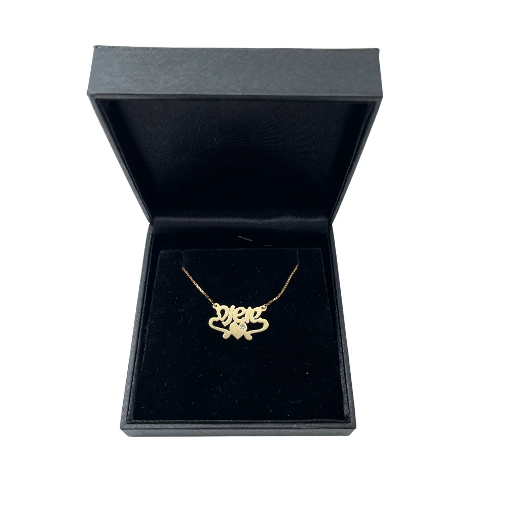 14k Gold Heart Name Necklace Set With a Diamond - Image 3