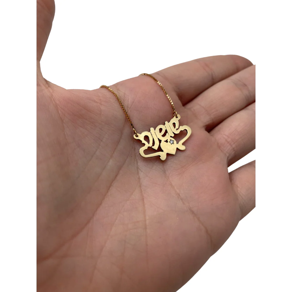 14k Gold Heart Name Necklace Set With a Diamond - Image 4