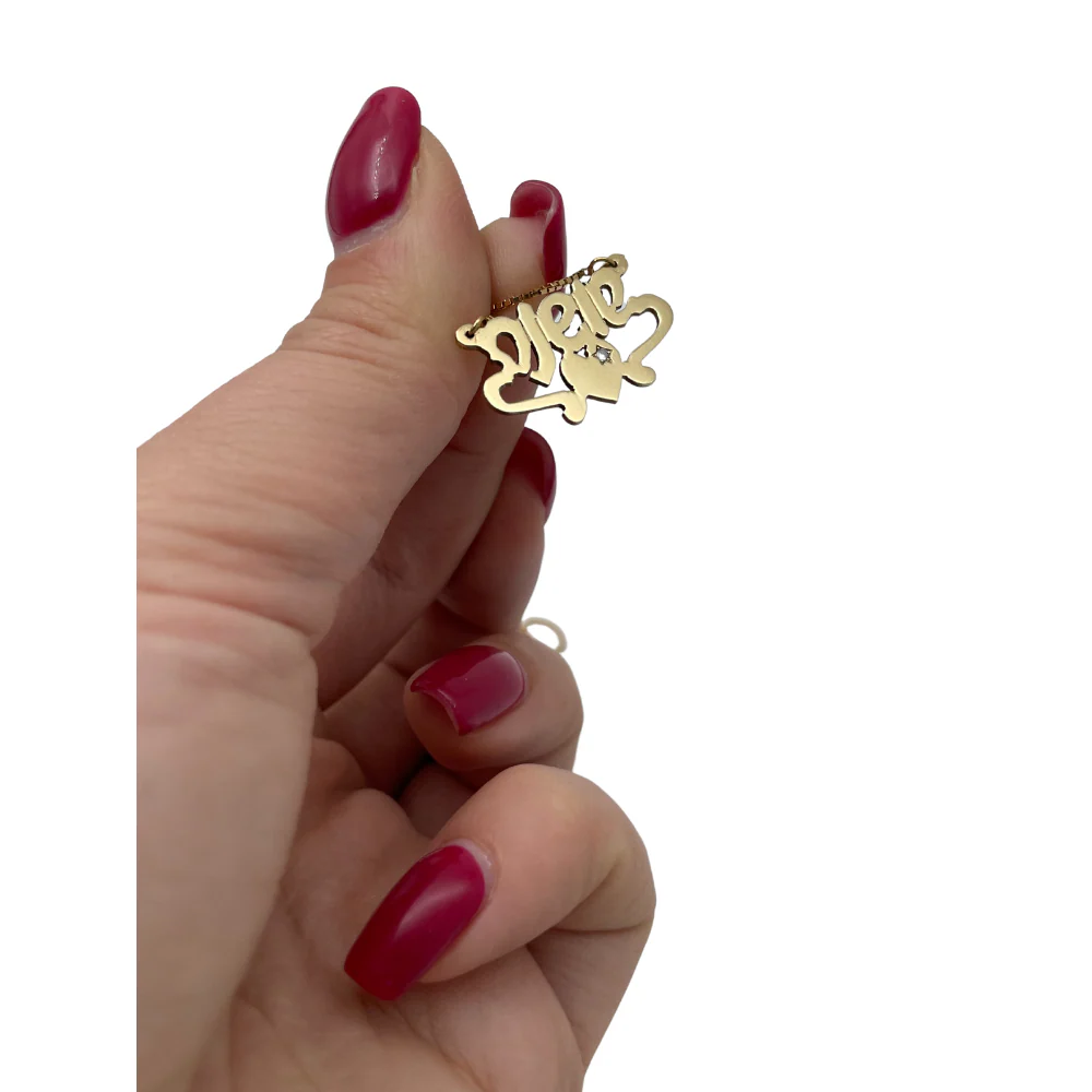 14k Gold Heart Name Necklace Set With a Diamond - Image 5
