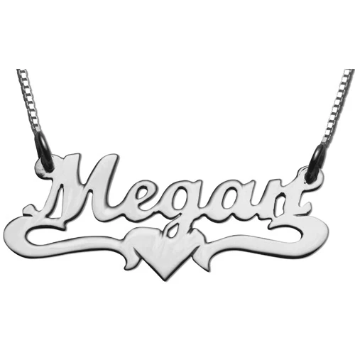 Silver Underline Middle Heart Script Name Necklace - Image 7