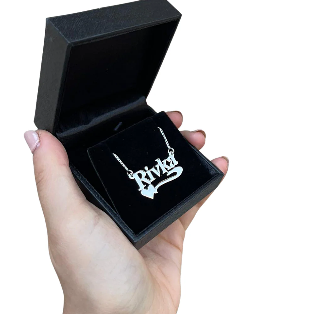 Silver Heart Underline Block Name Necklace - Image 3