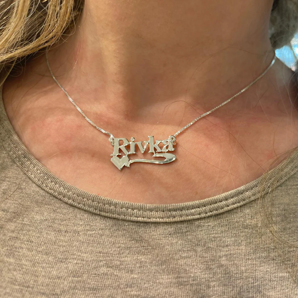 Silver Heart Underline Block Name Necklace - Image 5