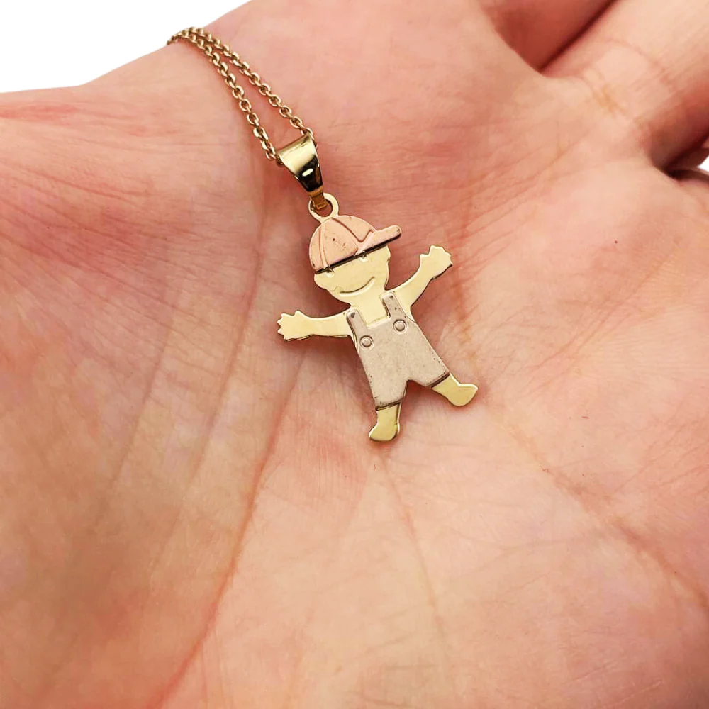 Little Boy Charm Pendant in 14K Tri-color Gold - Image 3