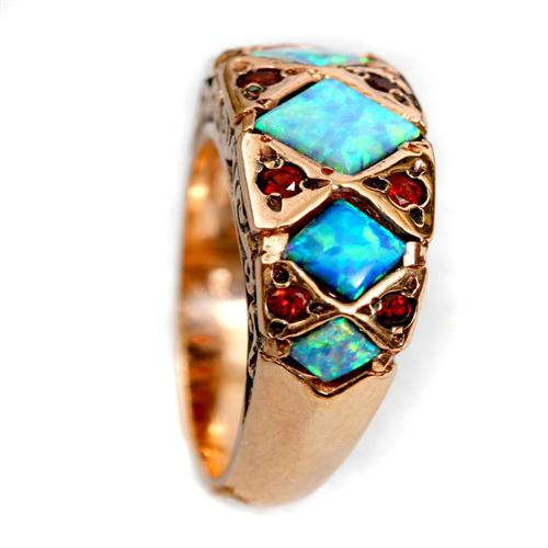 14k Rose Gold Opal and Garnet Ring - Image 3