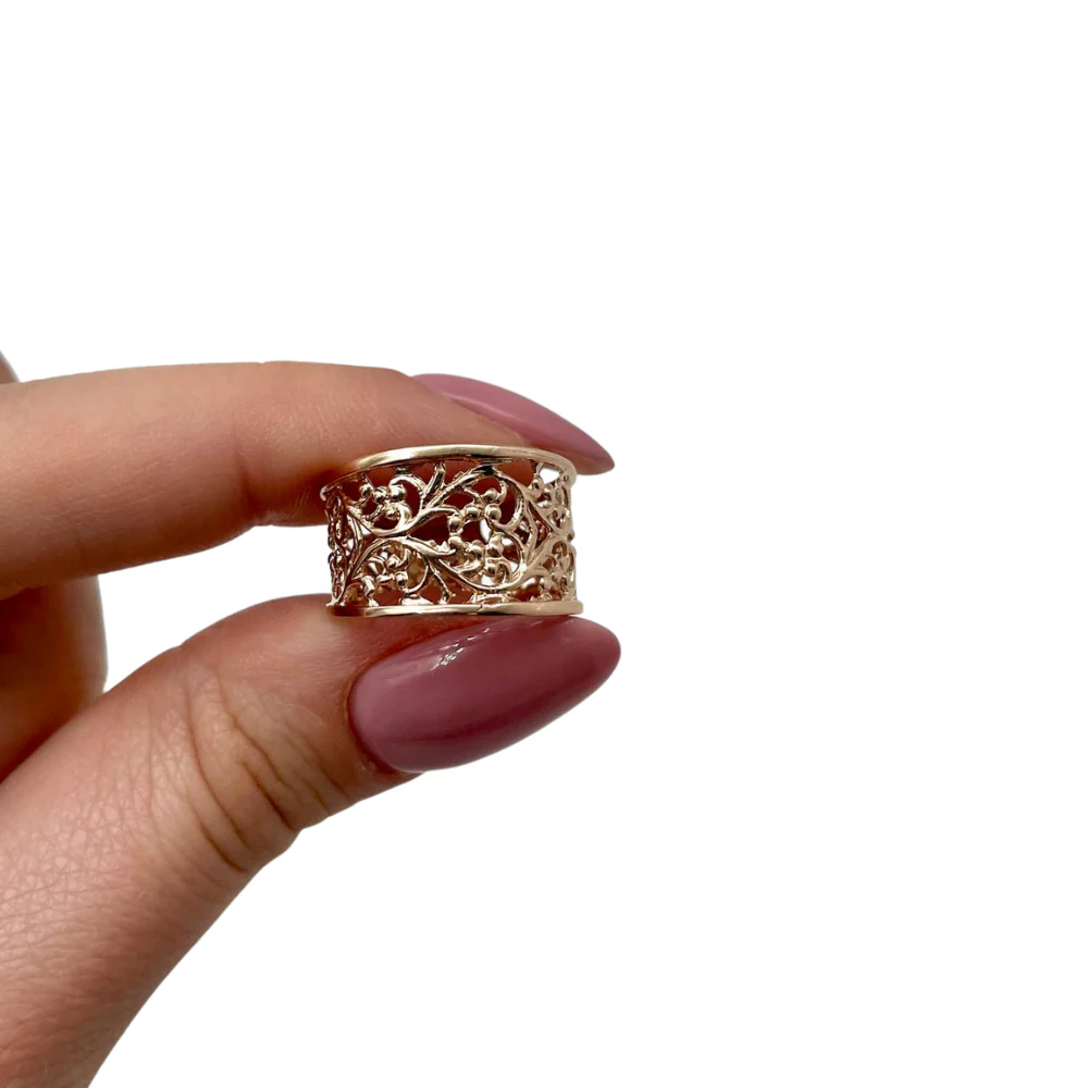 14k Rose Gold Wide Filigree Ring - Image 5