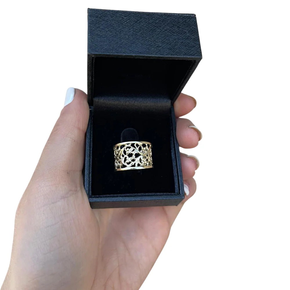 14k Yellow Gold Wide Filigree Ring - Image 8