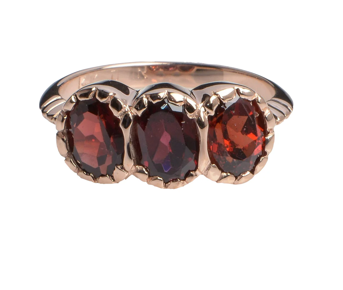 14K Rose Gold Three Garnet Ring - Image 3