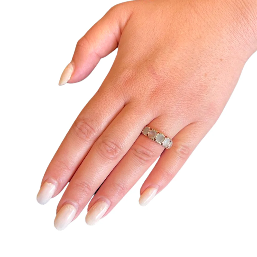 14K Rose Gold Vintage Style Aquamarine and Garnet Ring - Image 2