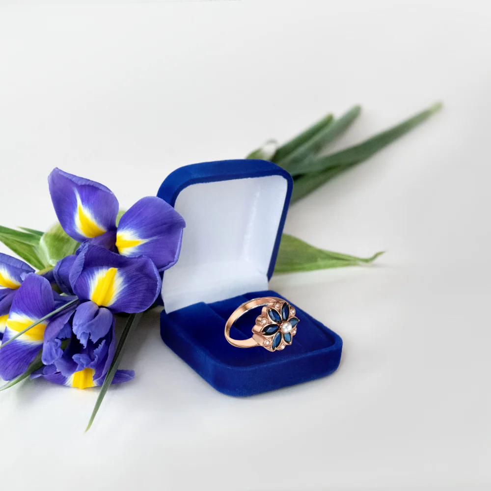 14K Rose Gold Vintage Style Ring with Sapphires and Pearls - Image 4