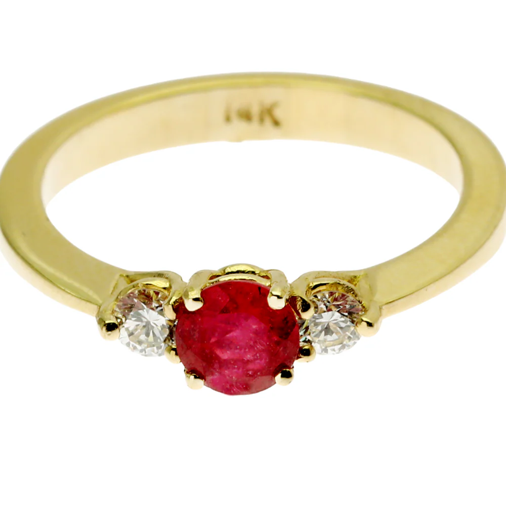 Ruby & Diamond 3 Stone Ring in 14K Yellow Gold - Image 2