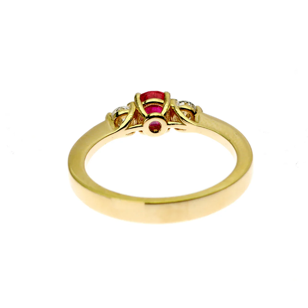Ruby & Diamond 3 Stone Ring in 14K Yellow Gold - Image 3