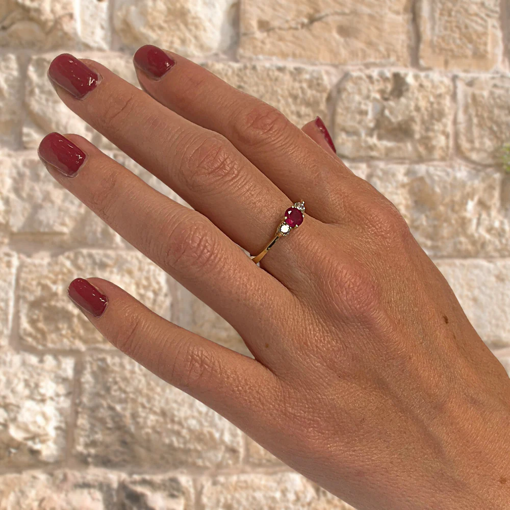 Ruby & Diamond 3 Stone Ring in 14K Yellow Gold - Image 5