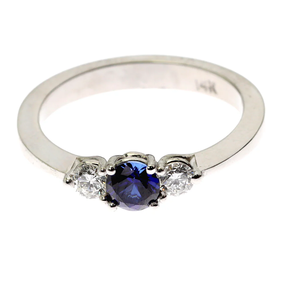Sapphire & Diamond 3 Stone Ring in 14K White Gold - Image 2