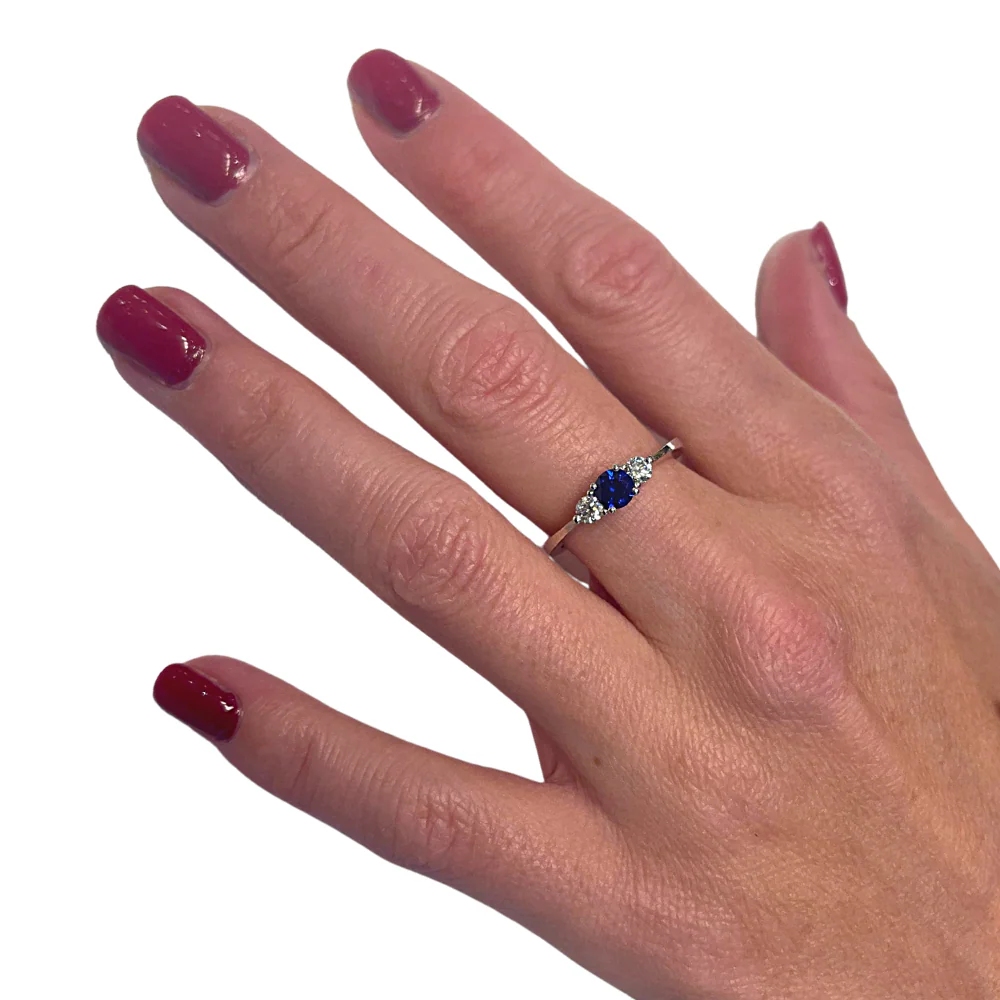 Sapphire & Diamond 3 Stone Ring in 14K White Gold - Image 4