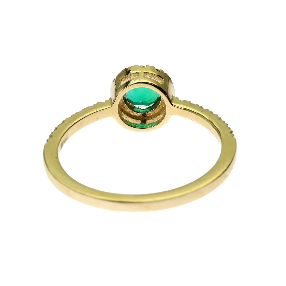 Emerald & Diamond Halo Ring in 14K Yellow Gold - Image 3