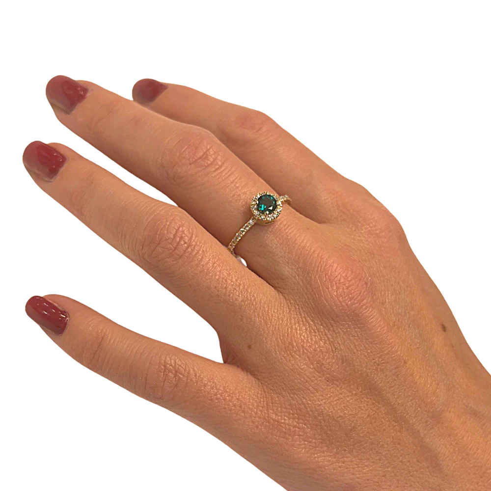 Emerald & Diamond Halo Ring in 14K Yellow Gold - Image 4