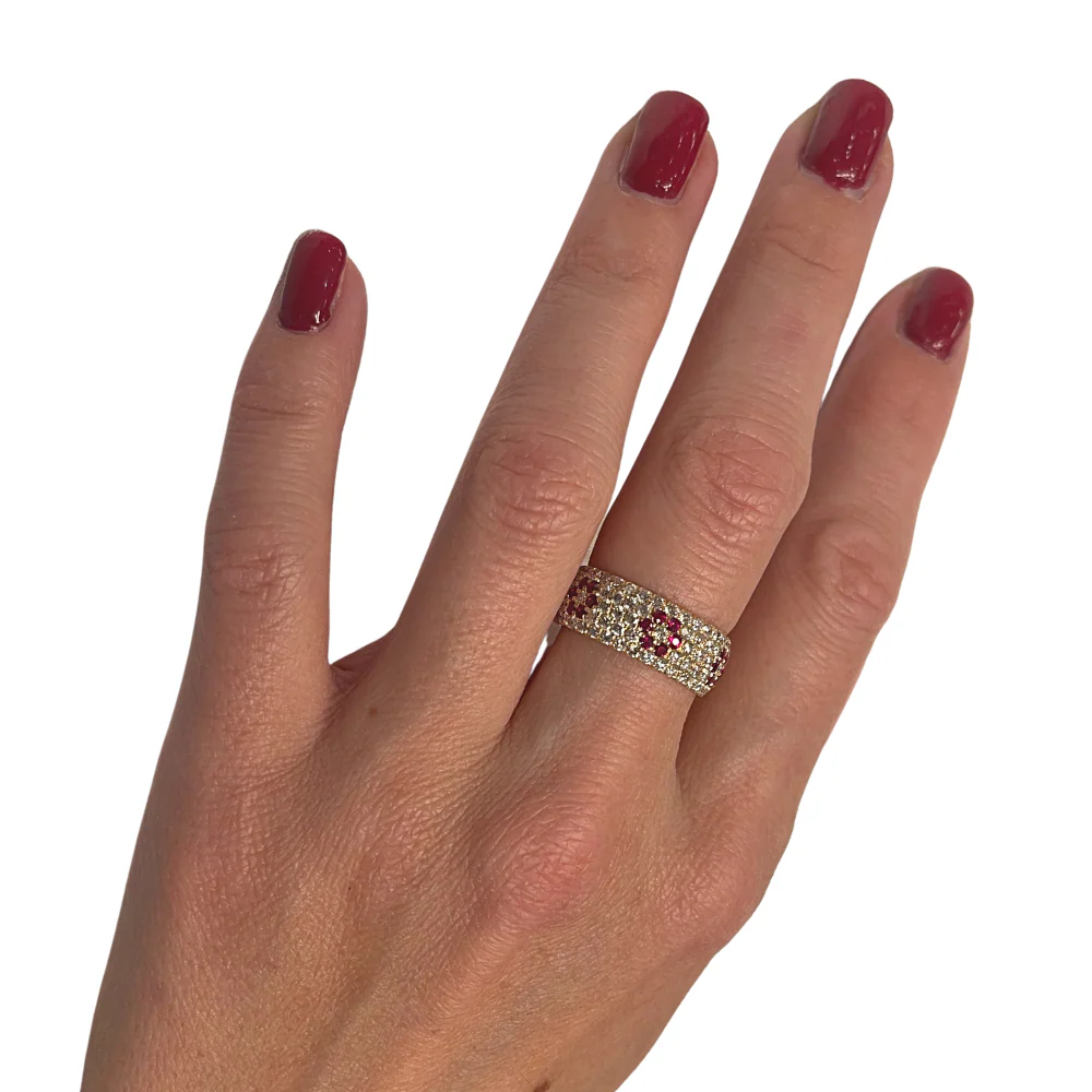 Ruby & Diamond Floral Wide Band in 14K Rose Gold - Image 4