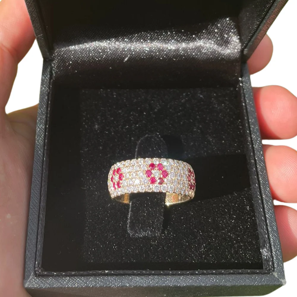 Ruby & Diamond Floral Wide Band in 14K Rose Gold - Image 5