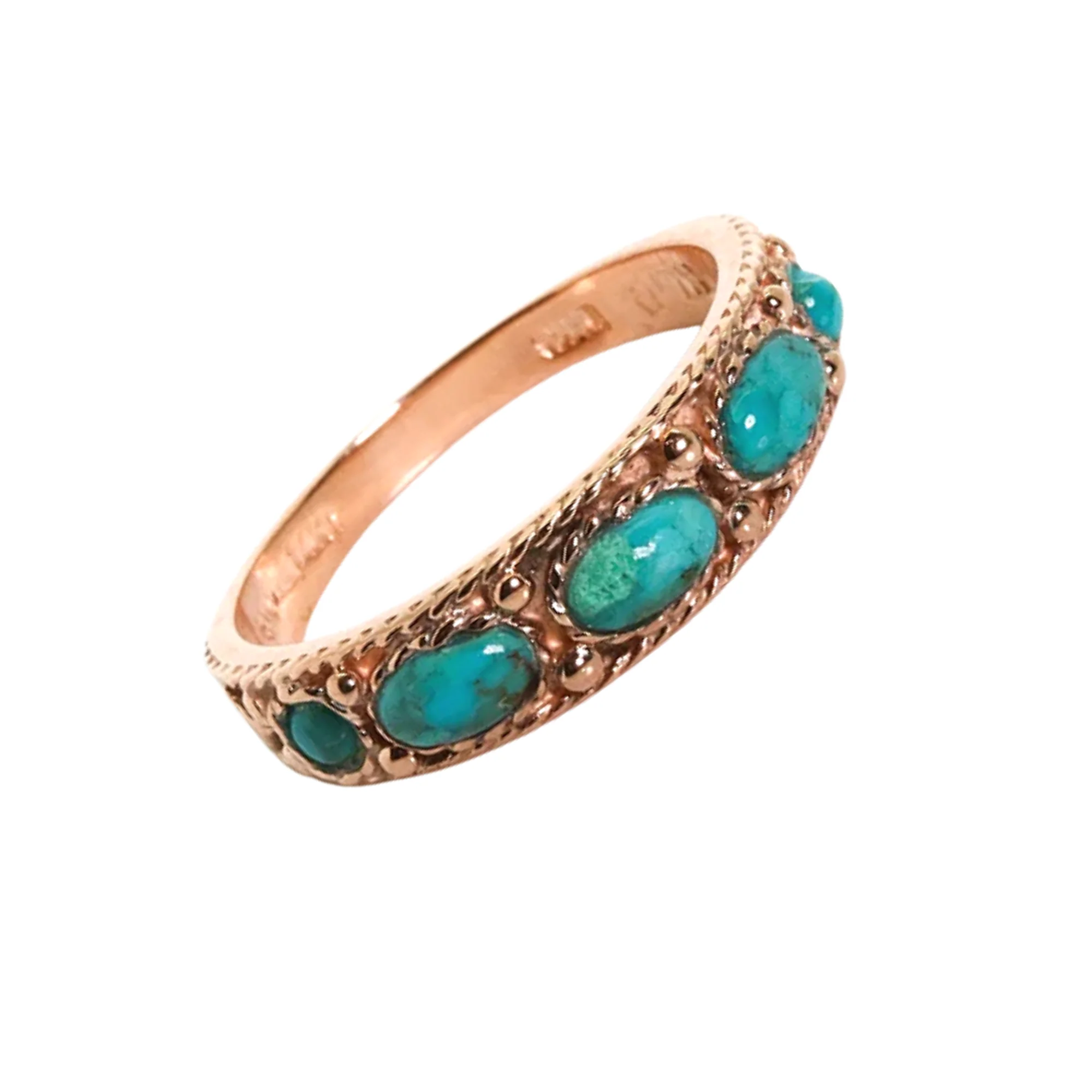 Vintage Style 14K Rose Gold Ring with Arizona Turquoise - Image 3