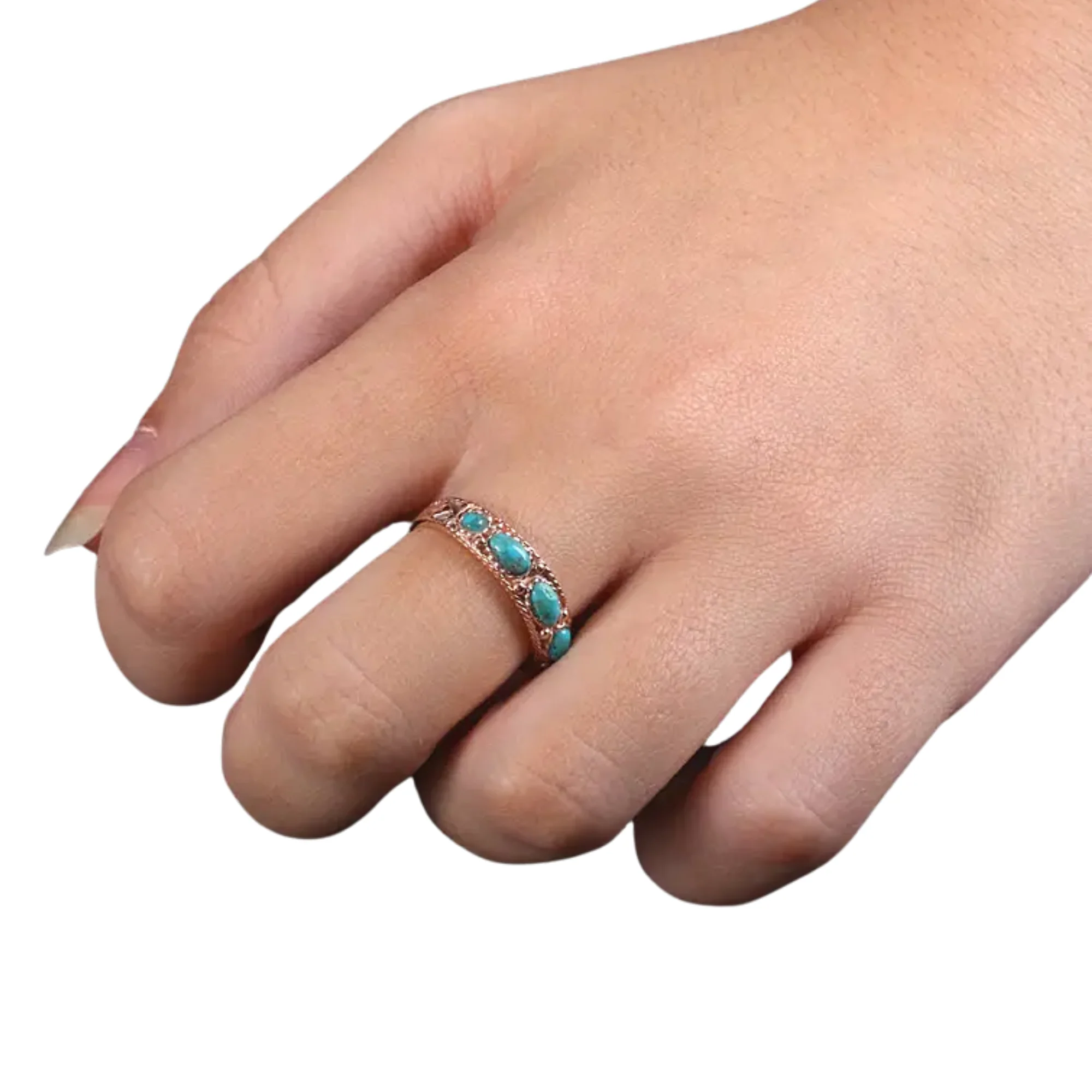 Vintage Style 14K Rose Gold Ring with Arizona Turquoise - Image 5