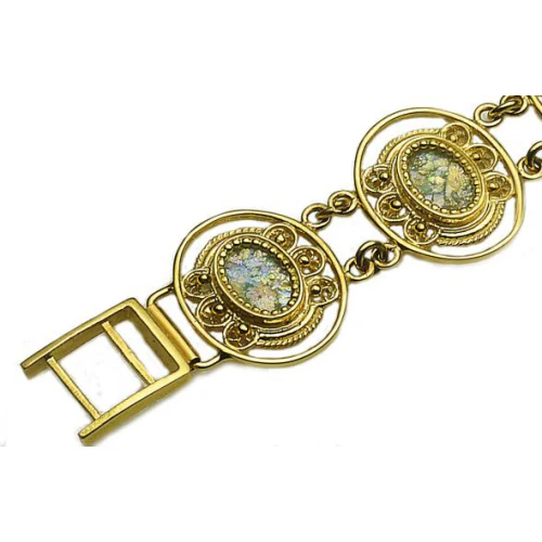 14k Gold Roman Glass Yemenite Bracelet - Image 3