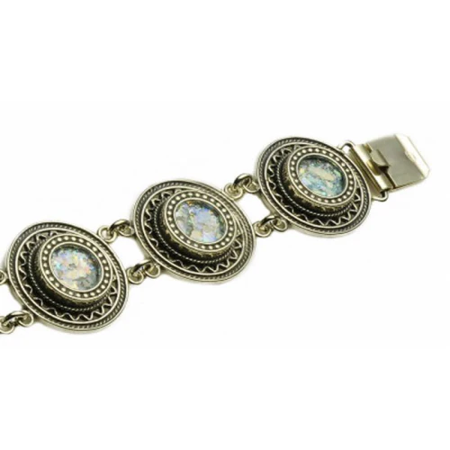 Sterling Silver Yemenite Roman Glass Bracelet - Image 3