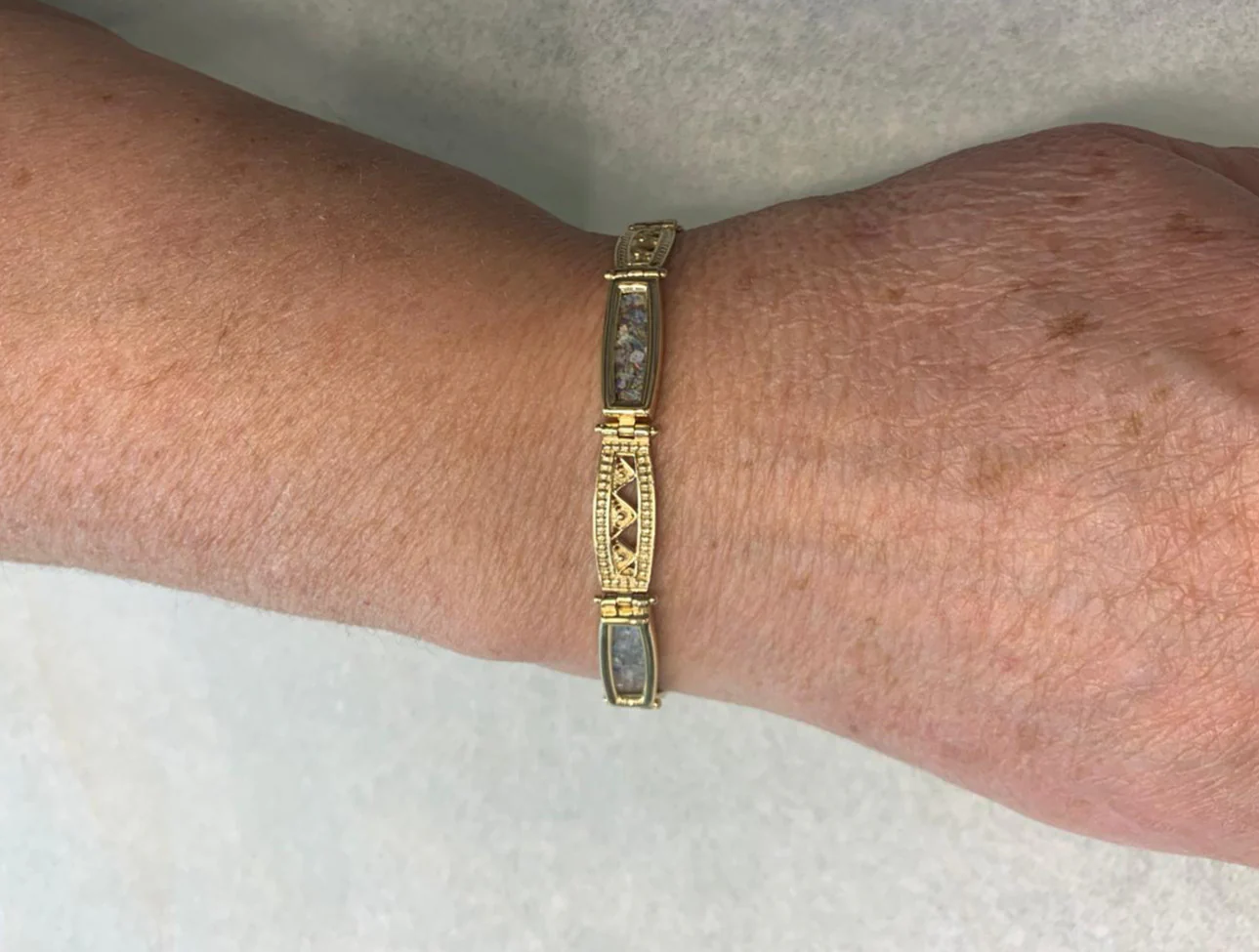 14k Gold Roman Glass Yemenite Design Bracelet - Image 2