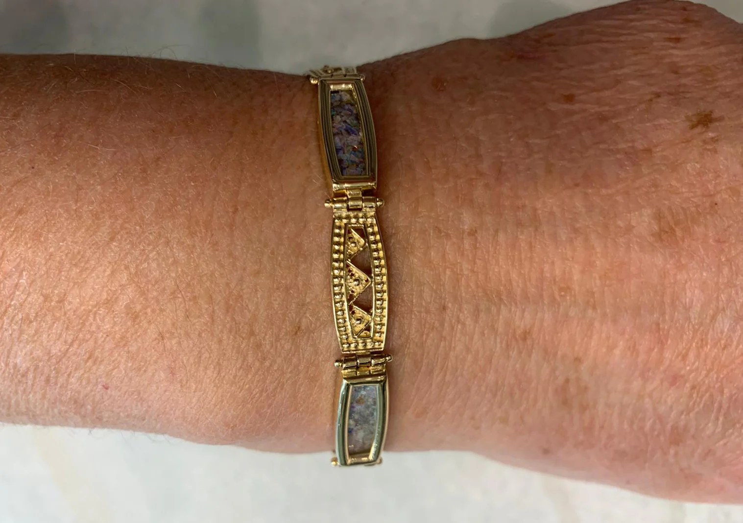 14k Gold Roman Glass Yemenite Design Bracelet - Image 3