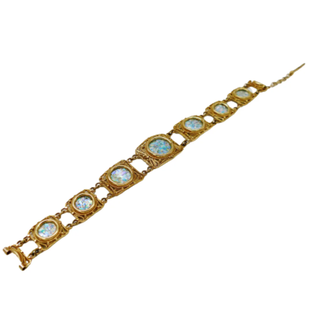 14K Yellow Gold Filigree Roman Glass Bracelet - Image 3