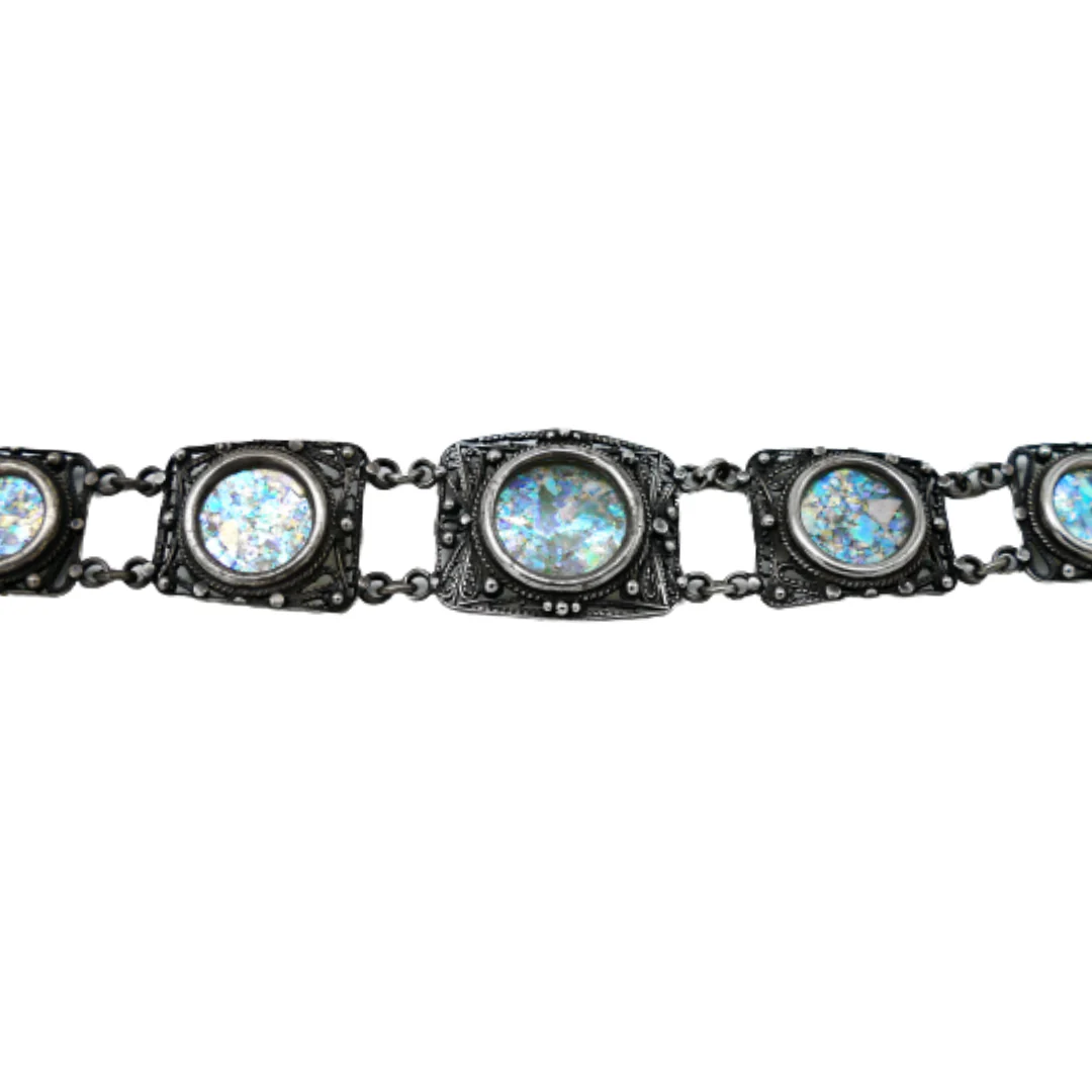 Silver Filigree Roman Glass Bracelet - Image 3